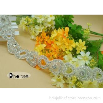 Handmade Silver Beaded Rhinestone Wedding Dress Trim For Br